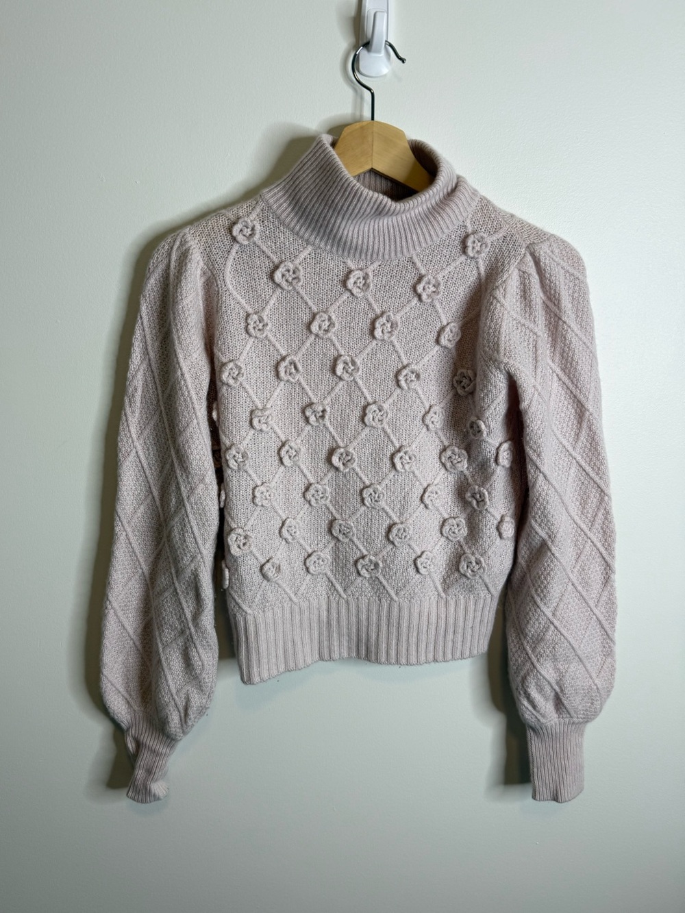Autumn Cashmere sweater pink turtleneck floral long sleeve size xs